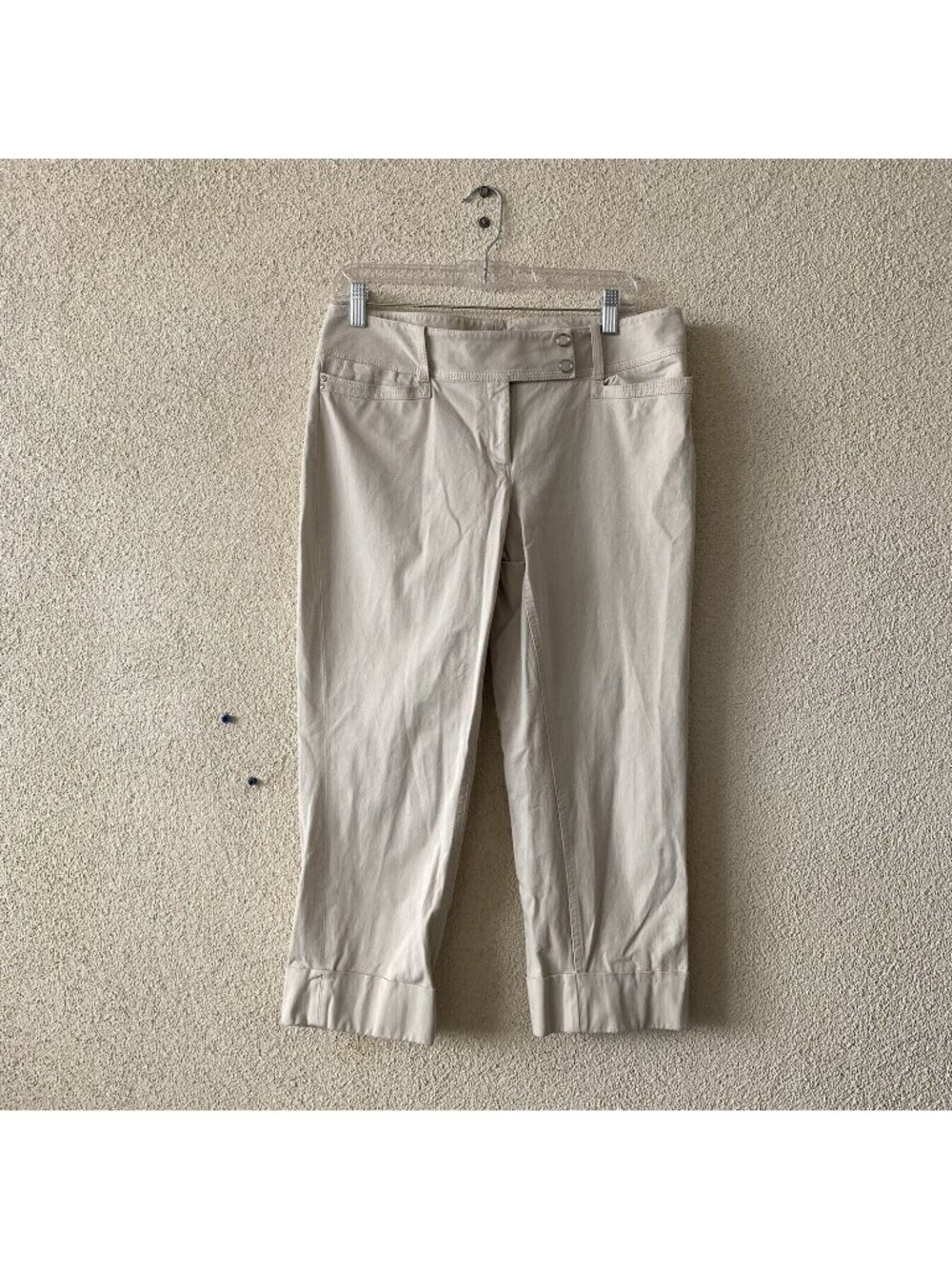 White House Black Market Women Capri Blanc White Slim Crop Stretch Dress Pant 10